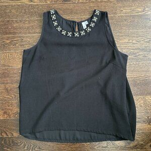 Jules & Leopold Black Rhinestone Trim Sleeveless BlouseTank Top-Large